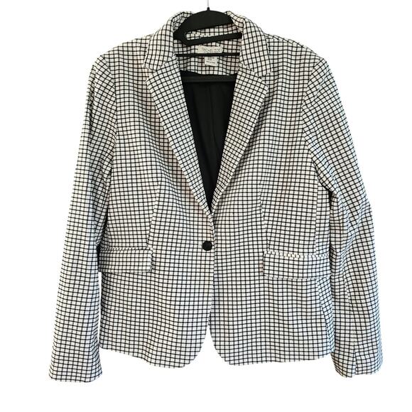 Rachel Zoe White Black Plaid One Button Career Academia Work Blazer Jacket XL - Picture 1 of 7
